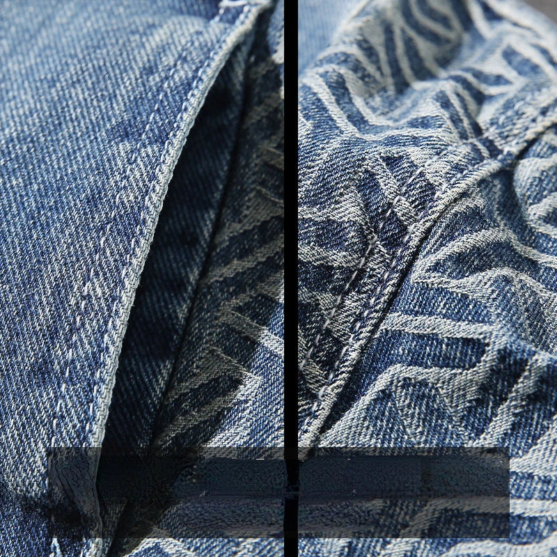 Mens Jeans Jacket Splicing Geometric Patterns Denim Jackets Autumn Fashion Japanese Loose Square Collar Casual Jacket 240319