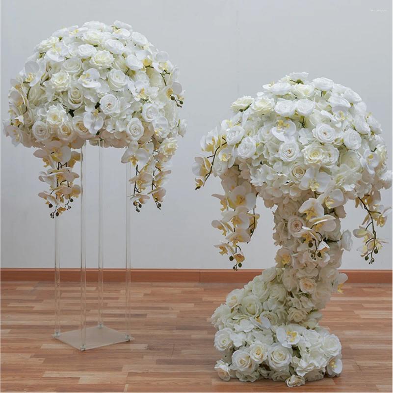 Decorative Flowers 80/70/60/50cm Wedding Table Centerpiece Ball White Rose Orchid Hydrangea Flower Arrangement Party Road Lead Props Window