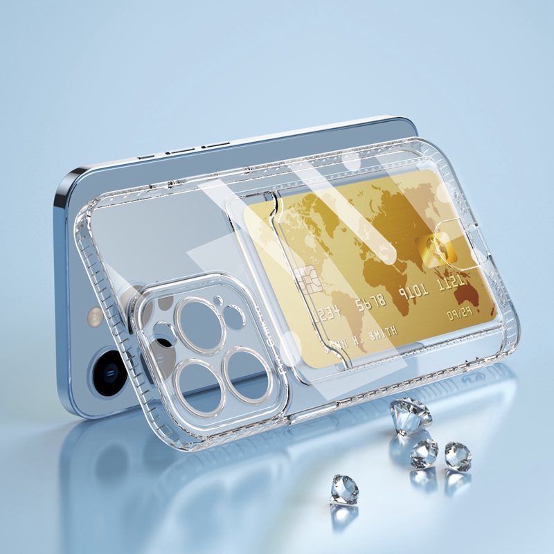 17 Clear Card Pocket Soft TPU Shockproof Cases For Iphone 17 Air 16E 16 15 14 Plus 13 Pro Max 12 11 X XR XS ID Card Slot Bag Fine Hole Airbag Anti-sli
