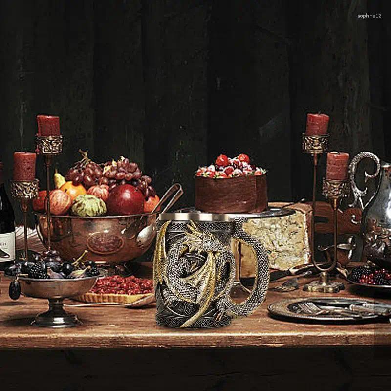 Mugs Dragon Beer Cup 3D Medieval Mug Coffee Novelty Gothic Steins Tankard 568ml Stainless Steel