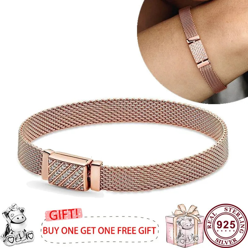 Selling 925 Silver Reflexions Series Woven Mesh Original Womens Multi Loop Watch Bracelet Wedding DIY Charm Jewelry 240323