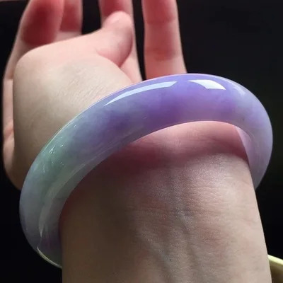 Natural Burmese jade and purple two-tone 54-62mm bracelet elegant princess jewelry gift 240323