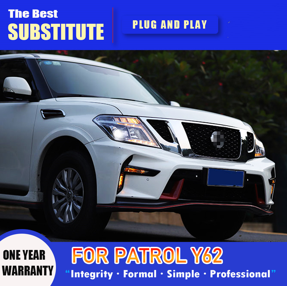 Car Headlights For Nissan Patrol Y62 2013-20 16 LED DRL Front Dynamic Turn Signal Lamp LED Lens Auto Assembly