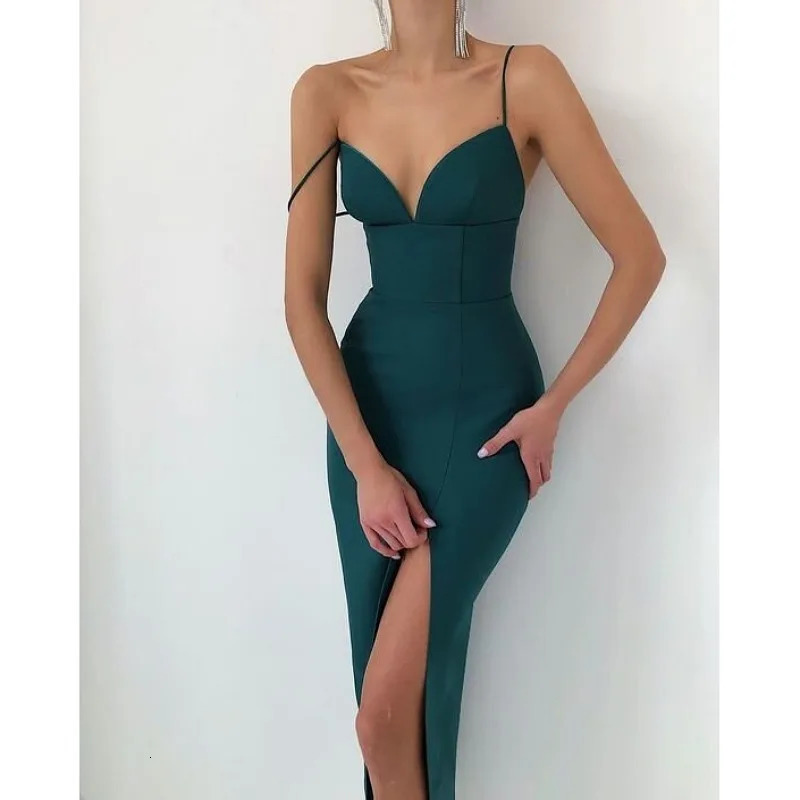 wsevypo Elegant High Slit Midi Bodycon Dress Women Sexy Spaghetti Straps Corset Dress Gown Club Party Vestidos Backless Clothes 240321