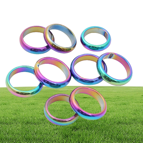6mm Band Retro Fashion Hematite Colorful Ring Jewelry Width Cambered Surface Rainbow Color Christmas Present Bijoux Femme Wholesal