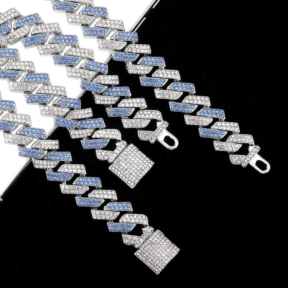 Hip Hop High-Quality Full Rhinestone Stone Bracelet Iced Out Pave Mens Bracelet Miami Cuban Link Chain Bracelets Men Jewelry 240315