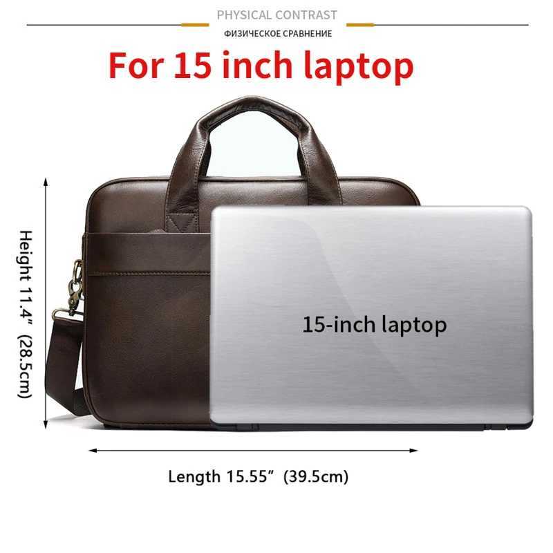 Laptop Cases Backpack Genuine Leather Men Handbags For MacBook Dell HP Acer 14 15 Inch Man Briefcase Computer Bags Male Work Bag 24328