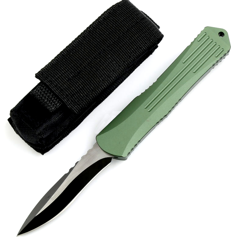 Special Offer CK High End Push Button Quick Opening Tactical Knife D2 Stone Wash/ Black Titanium Coated Blade CNC Green Aviation Aluminum Handle EDC Pocket Knives