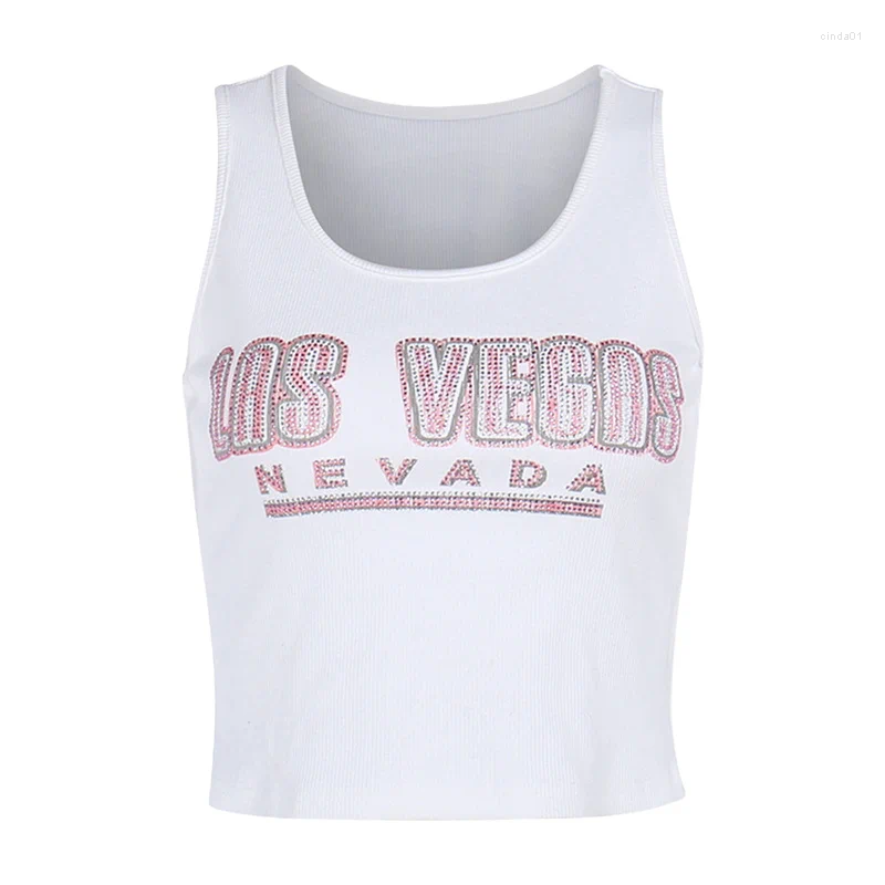 Women's Tanks Xingqing Y2k Rhinestone Tank Top Summer Women Fairycore Letter Print Sleeveless T Shirt Vest 2000s Clothing Casual Streetwear