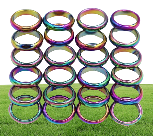 6mm Band Retro Fashion Hematite Colorful Ring Jewelry Width Cambered Surface Rainbow Color Christmas Present Bijoux Femme Wholesal