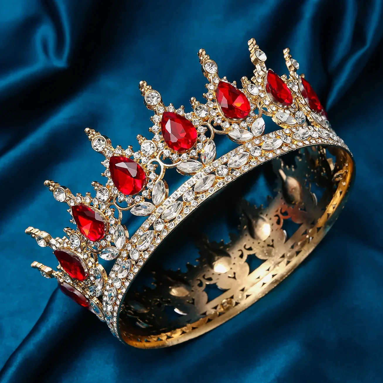 Baroque Round Wedding Crown Bridal Pageant Rhinestone Crystal Tiaras Crown Molding Headpieces For Queens and King 240315