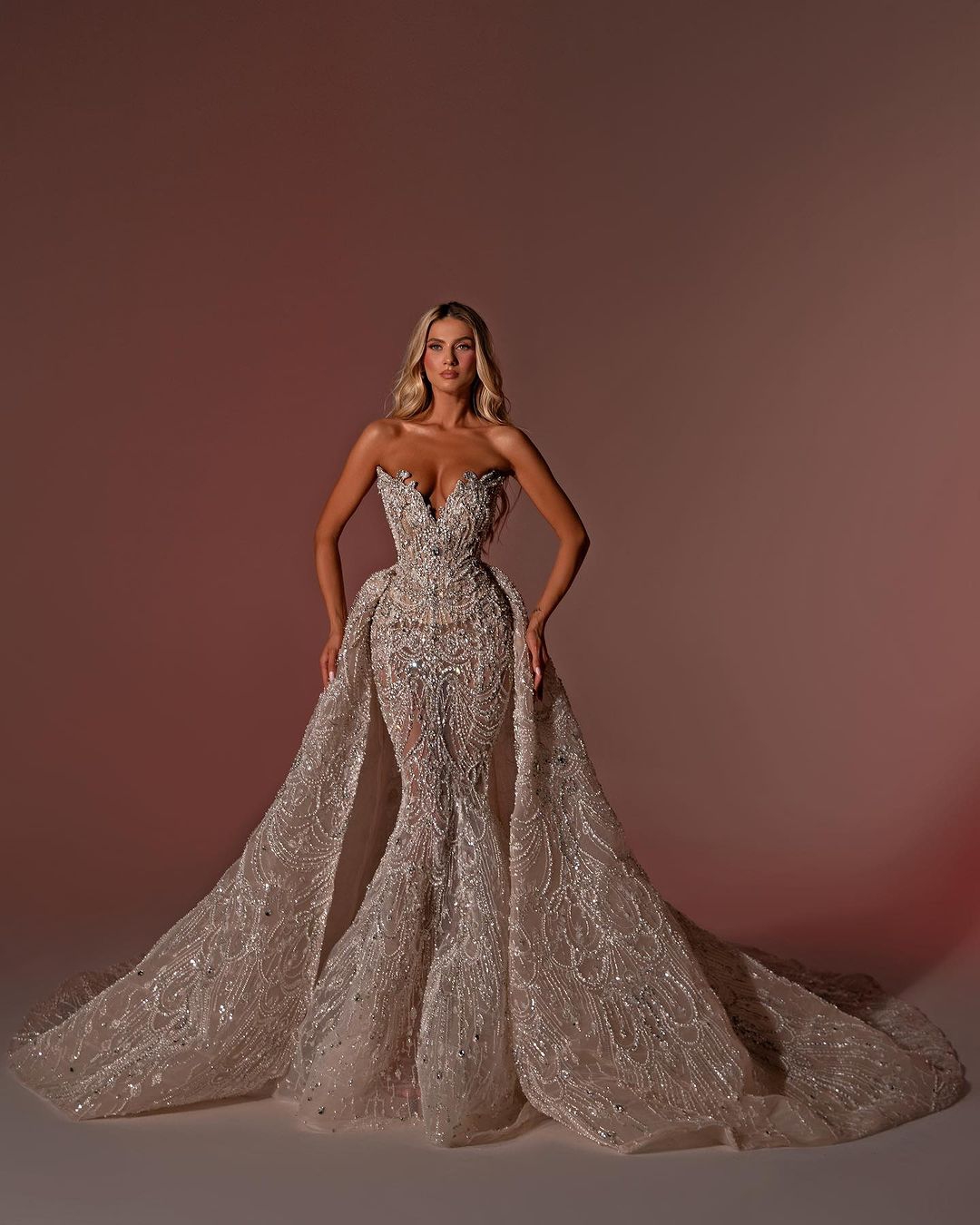 Gorgeous Crystal Mermaid Wedding Dresses Detachable Train Illusion Beaded Sequins Bridal Gowns Slim Strapless Custom Made Vestidos De Novia