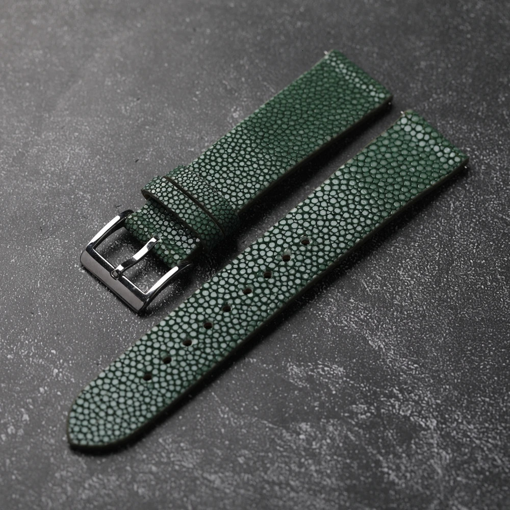 Handmade Pearl Fish Leather Bracelet 18MM 19MM 20MM 21MM 22MM Black Blue Green Watchband Quick Release Watch Strap 240313