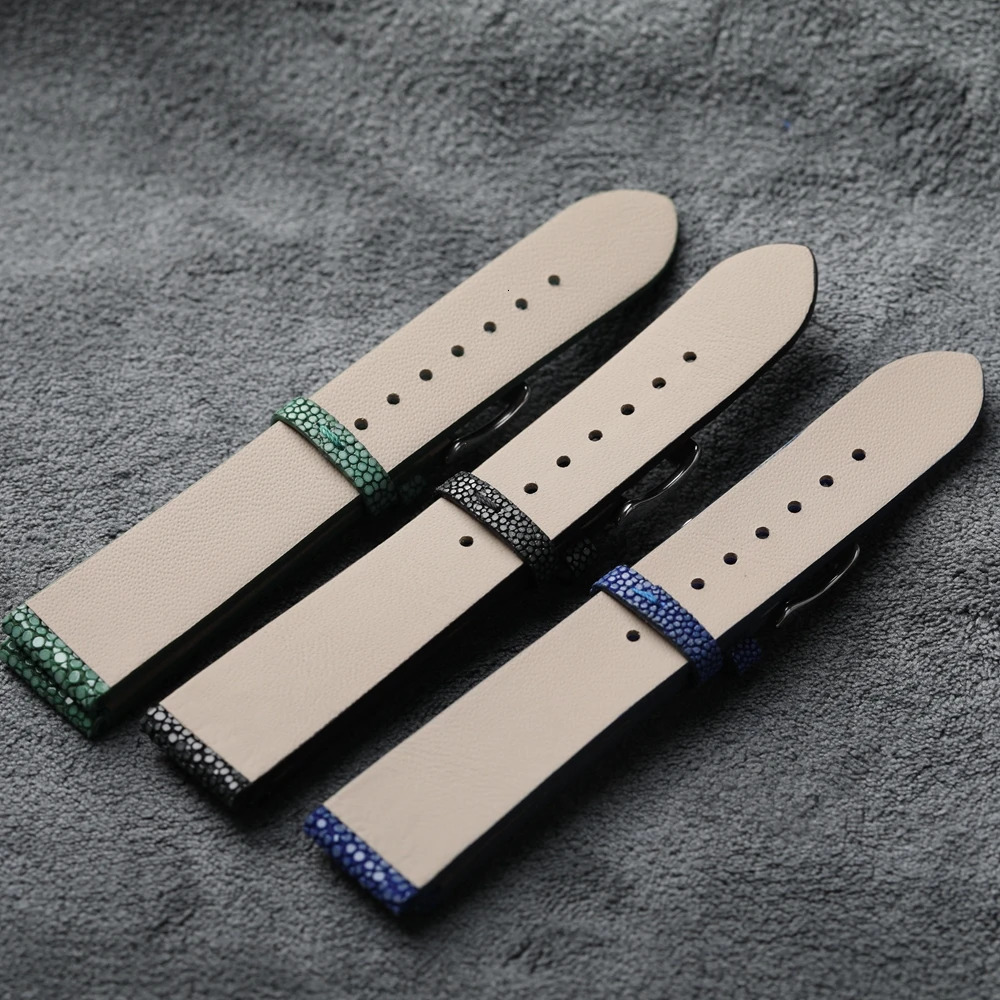 Handmade Pearl Fish Leather Bracelet 18MM 19MM 20MM 21MM 22MM Black Blue Green Watchband Quick Release Watch Strap 240313