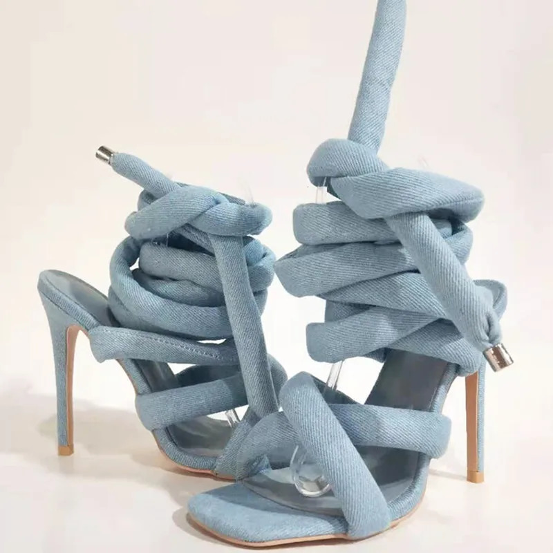 Summer Square Head Slim High Heel Sandals Wrapped Around The Feet Fashion Show Dress 43 Large Womens Sandals 240307