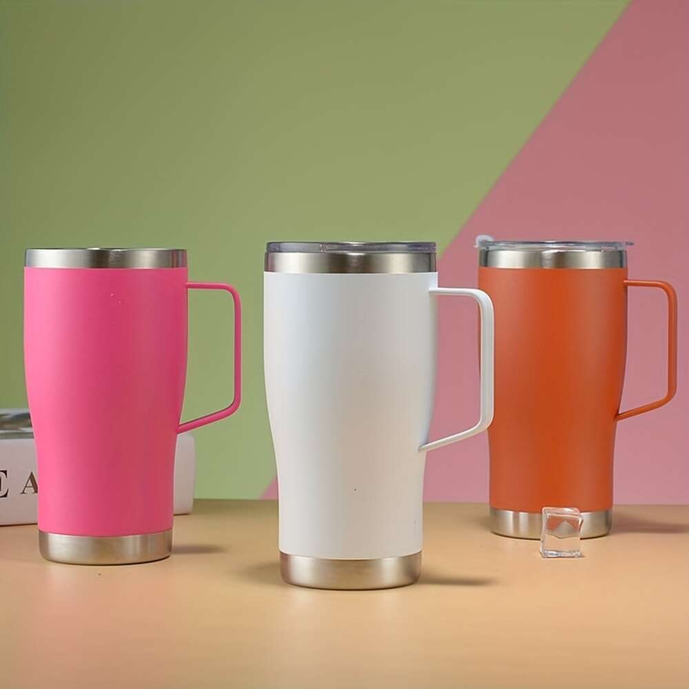Stainless Steel Tumbler with Lid & Handle, 20oz Double Walled Water Bottle for Summer and Winter, Travel Insulated Coffee Mug dh3628137
