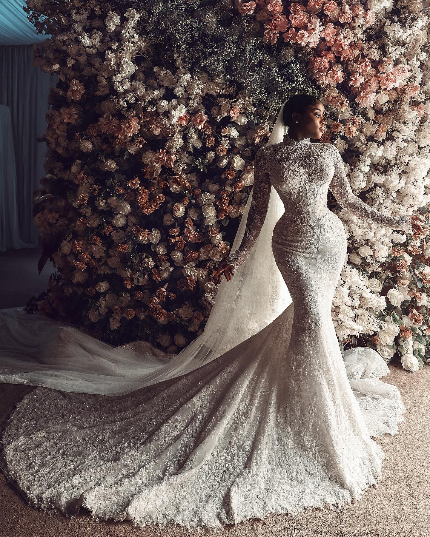 Mermaid Chart Vintage Wedding Dress High Neck Fulllace Long Sleeves Plus Size Wedding Dresses Bridal Gowns Button Back Sweep Train Lacefull Robe De Ma