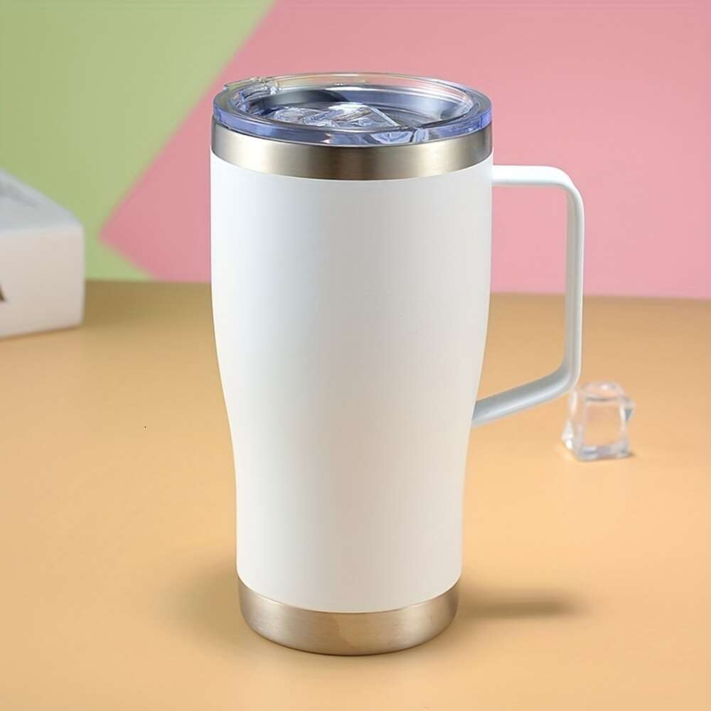 Stainless Steel Tumbler with Lid & Handle, 20oz Double Walled Water Bottle for Summer and Winter, Travel Insulated Coffee Mug dh3628137