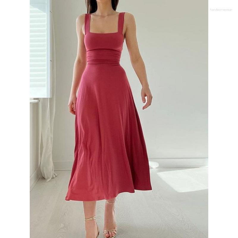 Casual Dresses Thick Straps Midi Dress Summer Formal Wedding Guest Sleeveless Free shipping