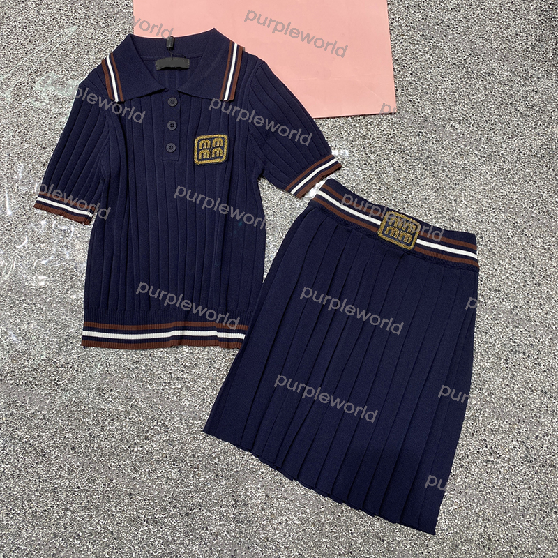 Fashion Two Piece Sets For Women Elastic Casual Two Piece Dress Short Sleeved Knitwear Pleated Skirt Set