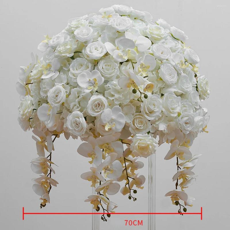 Decorative Flowers 80/70/60/50cm Wedding Table Centerpiece Ball White Rose Orchid Hydrangea Flower Arrangement Party Road Lead Props Window