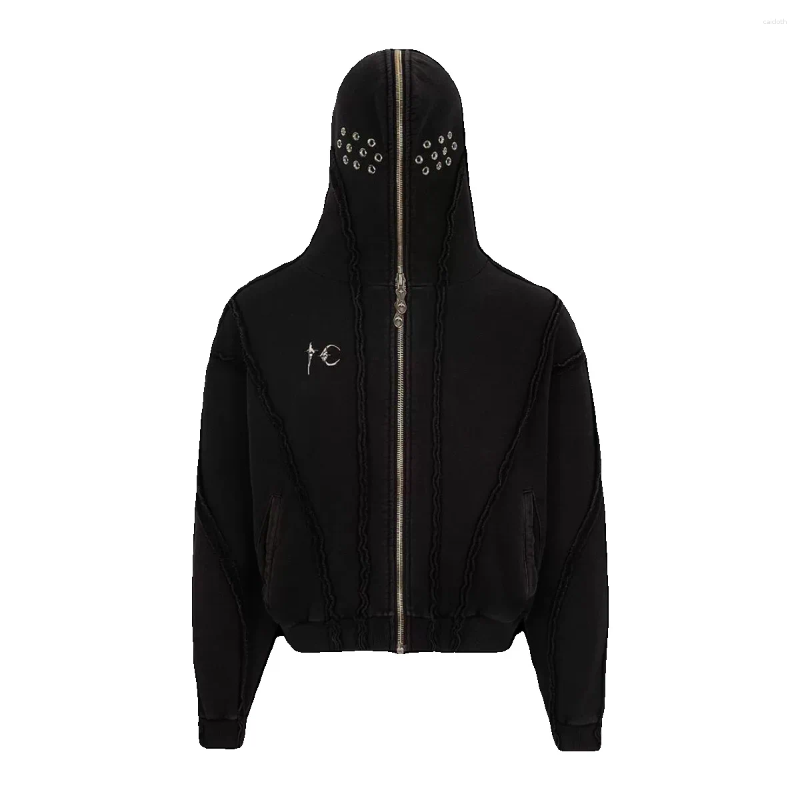 Men's Hoodies 2024 Thug Club Vintage Zipper Masked Damaged Cardigan Hoodie Patchwork Washed Wax Dyed Cardigan Short Hoodie Trendy Brand Jacket