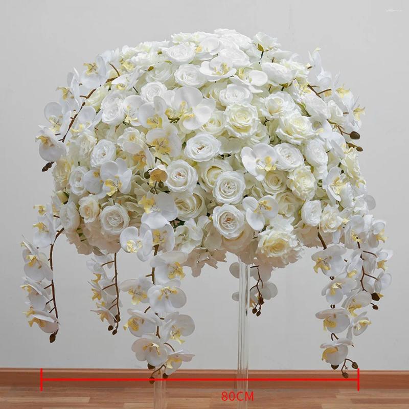 Decorative Flowers 80/70/60/50cm Wedding Table Centerpiece Ball White Rose Orchid Hydrangea Flower Arrangement Party Road Lead Props Window