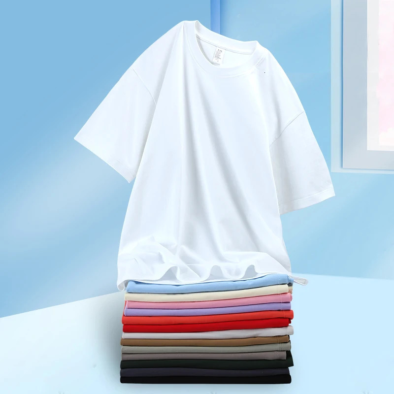 Oversized Men T-shirt 100 Cotton O-neck Basic Women Plain Shirt Short-sleeve High Quality Top Tee Off White Solid Clothing 240319