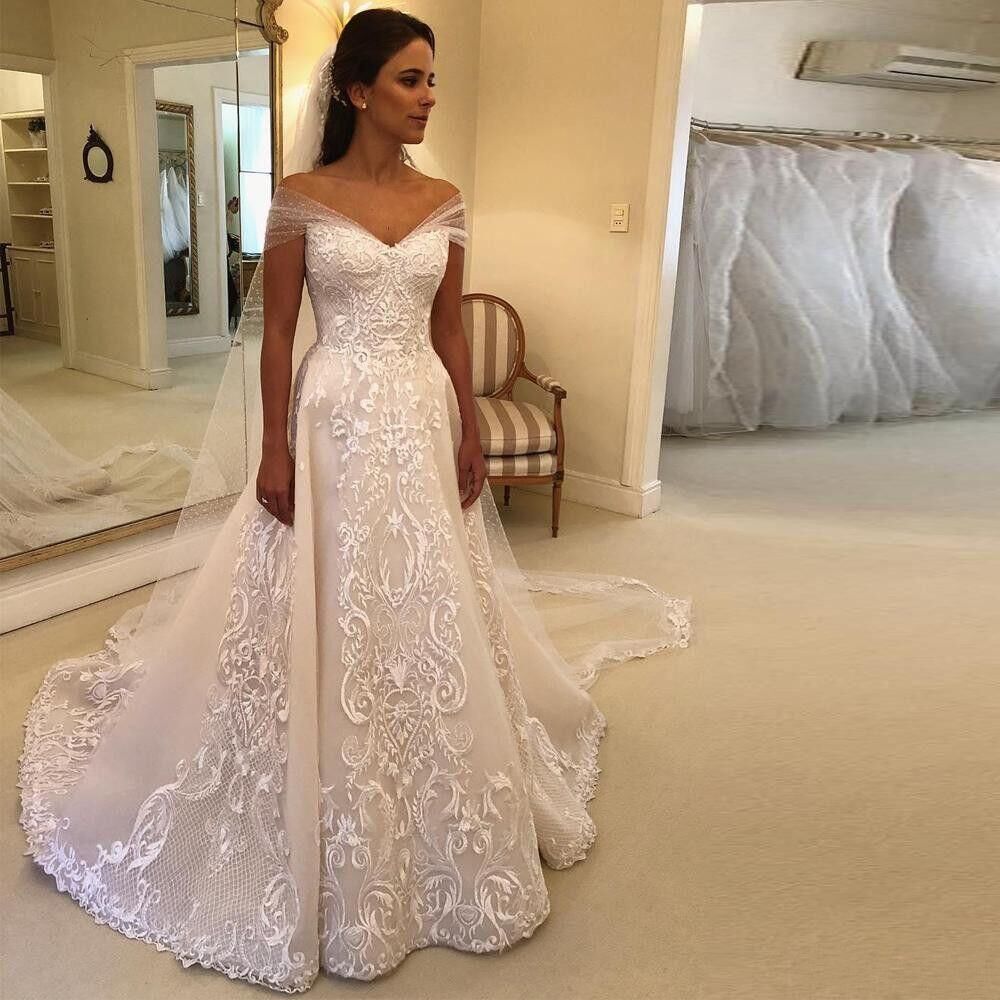 Elegant Lace Mermaid Off Shoulder Wedding Dresses Bridal Gowns Backless Appliques Custom Made Sweep Train Bride Gown Vestidos De Novia