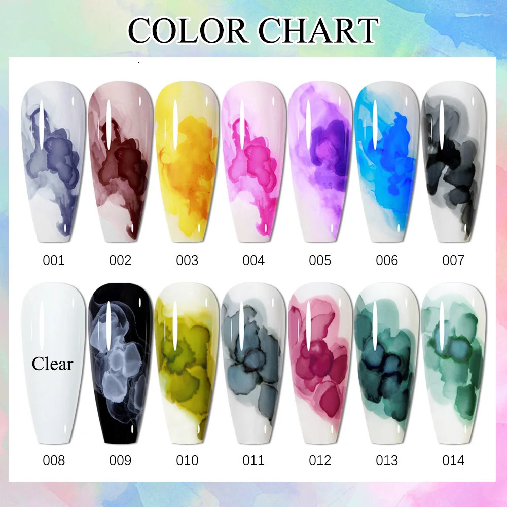 SUPWEE 14Pcs Gel Nali Polish Set Blooming Gel Watercolor Ink Flower Effect Gel Quick Dry Semi Permanent Gel Nails Varnish Art 240321