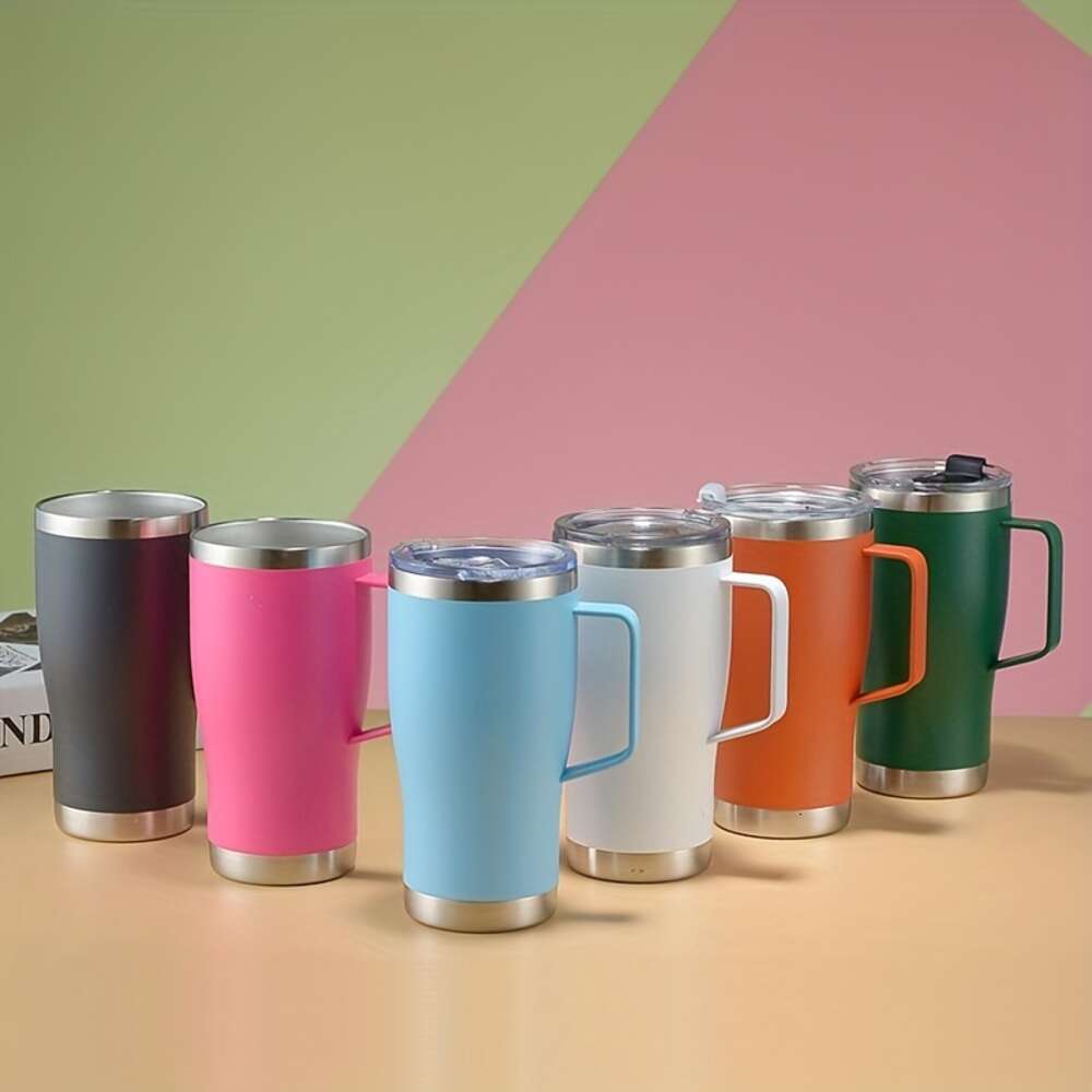 Stainless Steel Tumbler with Lid & Handle, 20oz Double Walled Water Bottle for Summer and Winter, Travel Insulated Coffee Mug dh3628137