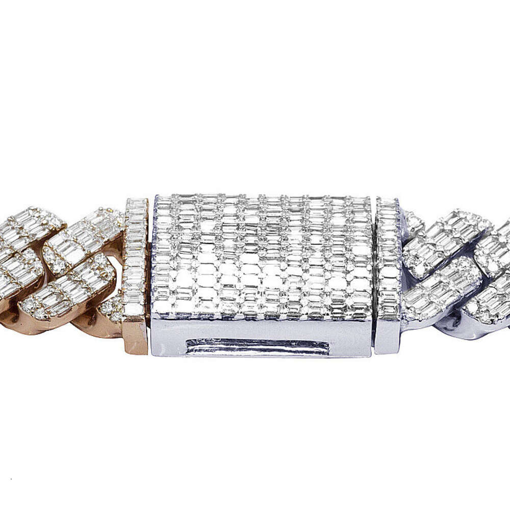 Two-color Heavy 925 Sterling Silver Gold Plated Necklace Hand Setting Emerald Cut 52ct Iced Out Moissanite Cuban Link Chain