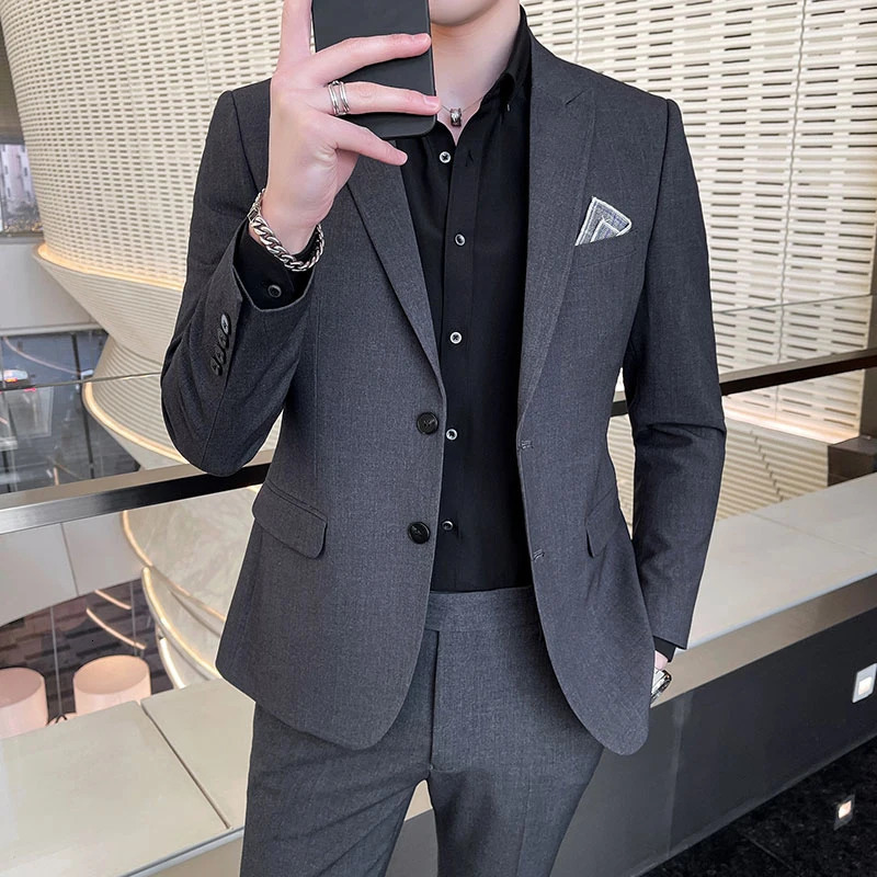2024 high quality Mens suit trousers High fashion Korean version slim party groom dress twopiece set M4X 240326