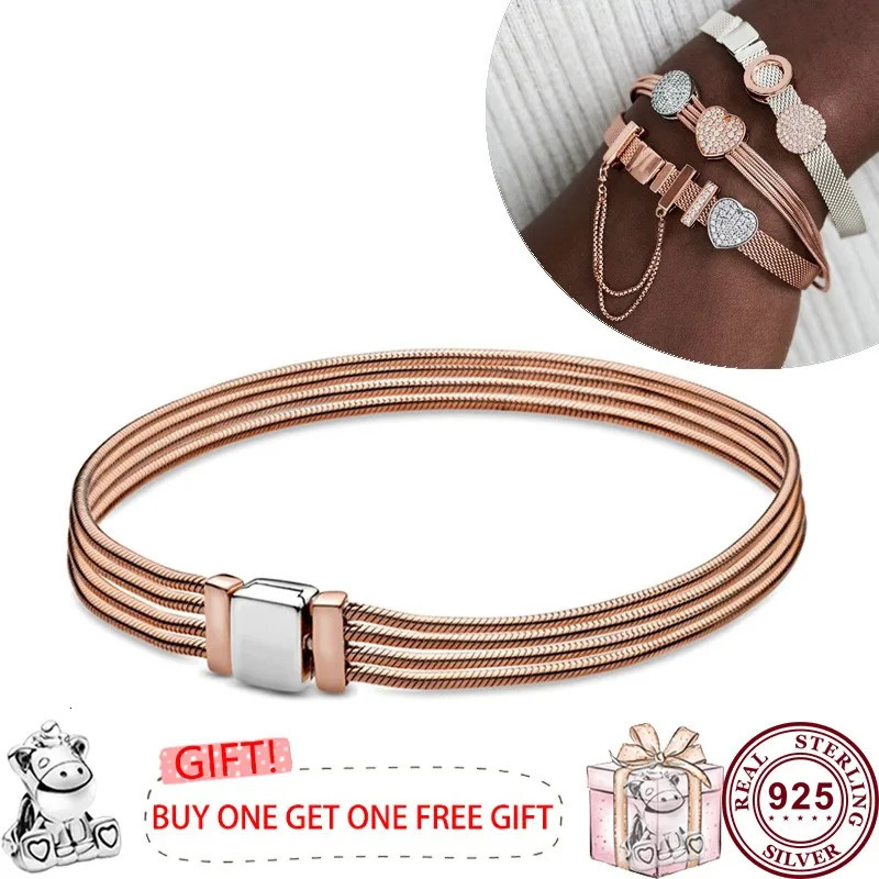 Selling 925 Silver Reflexions Series Woven Mesh Original Womens Multi Loop Watch Bracelet Wedding DIY Charm Jewelry 240323