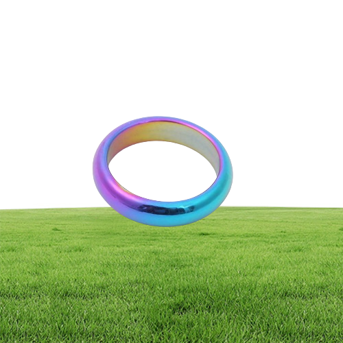 6mm Band Retro Fashion Hematite Colorful Ring Jewelry Width Cambered Surface Rainbow Color Christmas Present Bijoux Femme Wholesal