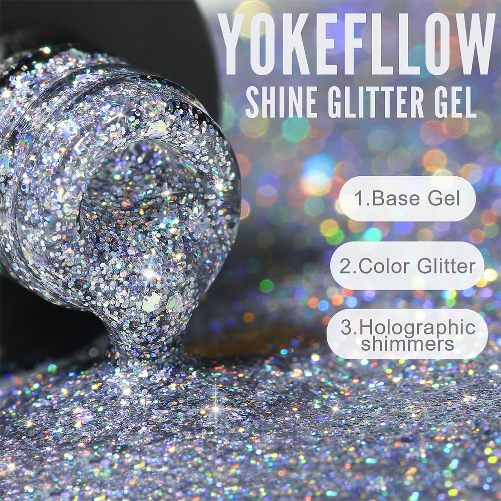 YOKEFELLOW 10ML Glitter Gel Nail Polish Set 6Pcs Silver Gel Polish Kit Soak off Nail Polish Platinum Shining Sequin Manicure Gel 240321