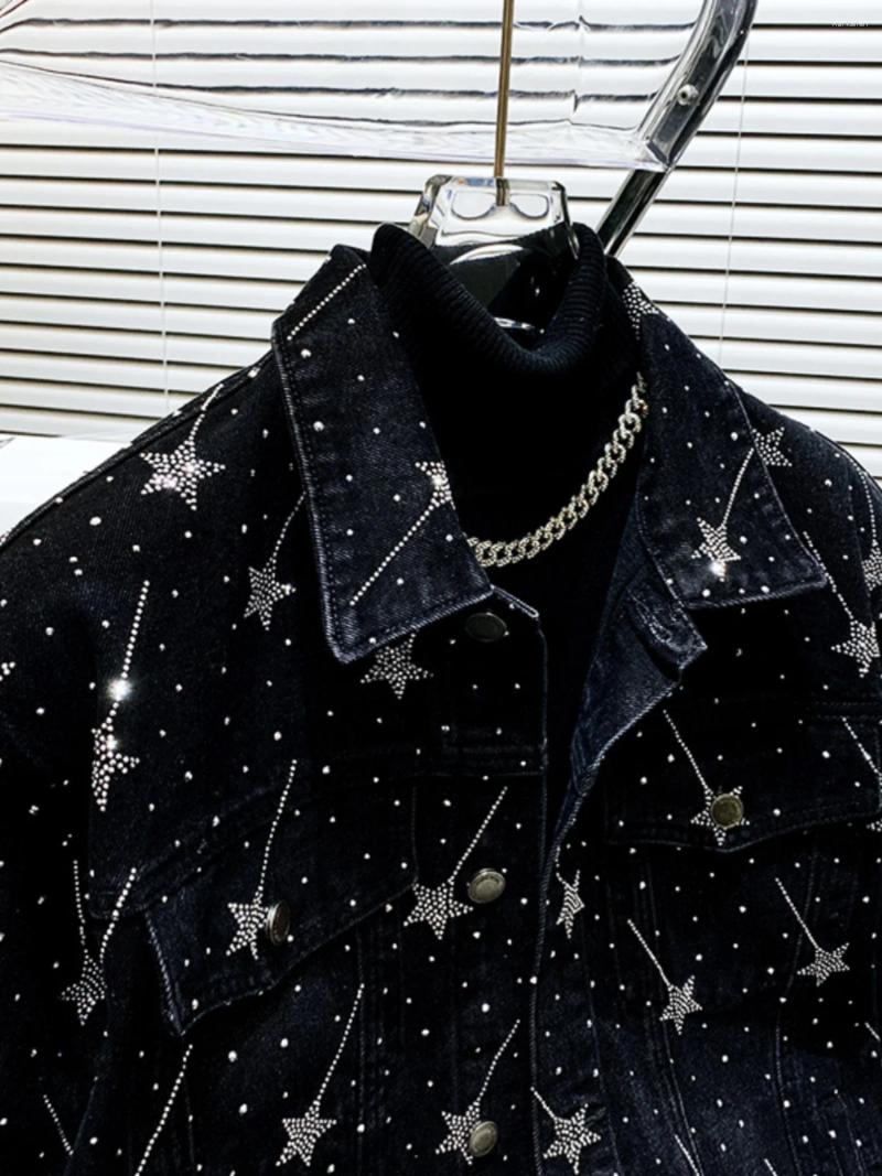 Men's Jackets Meteor Diamond-Embedded Rhinestone Short Denim Jacket Men Spring Autumn Fashion Brand Retro Gradient Color Handsome Clothing
