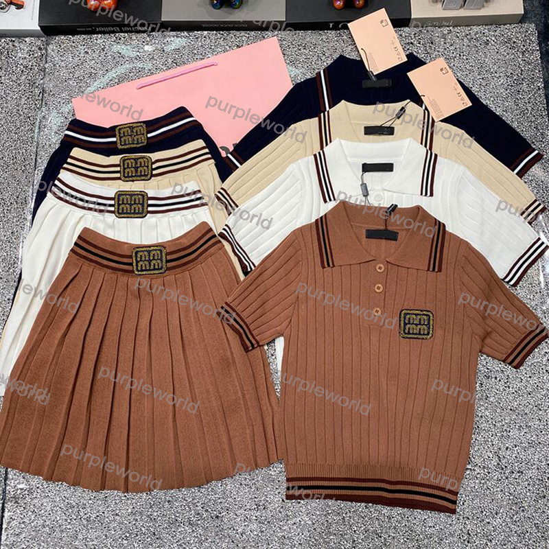 Fashion Two Piece Sets For Women Elastic Casual Two Piece Dress Short Sleeved Knitwear Pleated Skirt Set