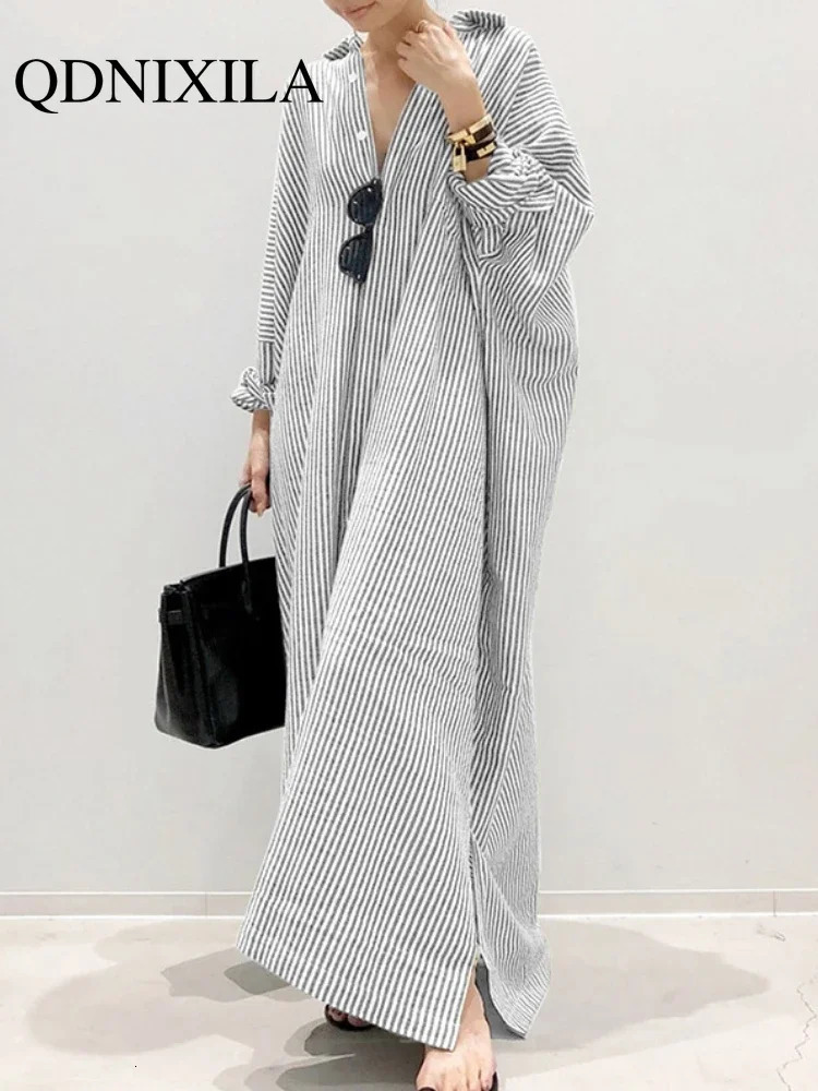 in Elegant Striped Cardigan Loose Oversized Dress Womens Tops Women Shirts Ladies Robe Long Sleeve Blouse Button Up Shirt 240325