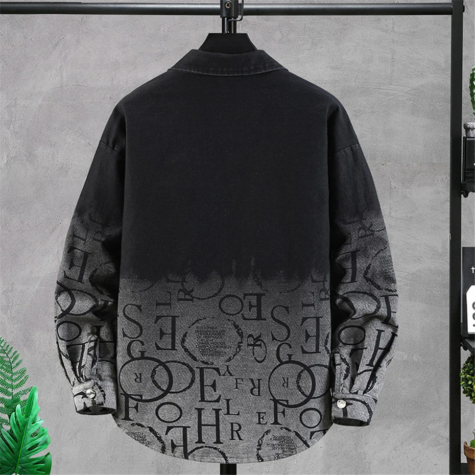 Gradient Denim Jacket Men Plus Size 10XL 11XL Denim Coat Letter Print Fashion Casual Jean Jacket Male Big Size 10XL 11XL 240319