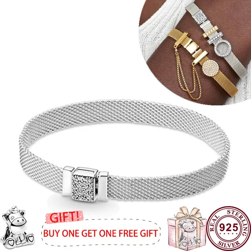 Selling 925 Silver Reflexions Series Woven Mesh Original Womens Multi Loop Watch Bracelet Wedding DIY Charm Jewelry 240323