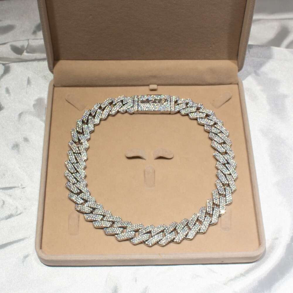 Hip Hop Rapper Cuban Link 8mm 10mm Double Row Moissanite Iced Out Cuban Link Chain Necklace