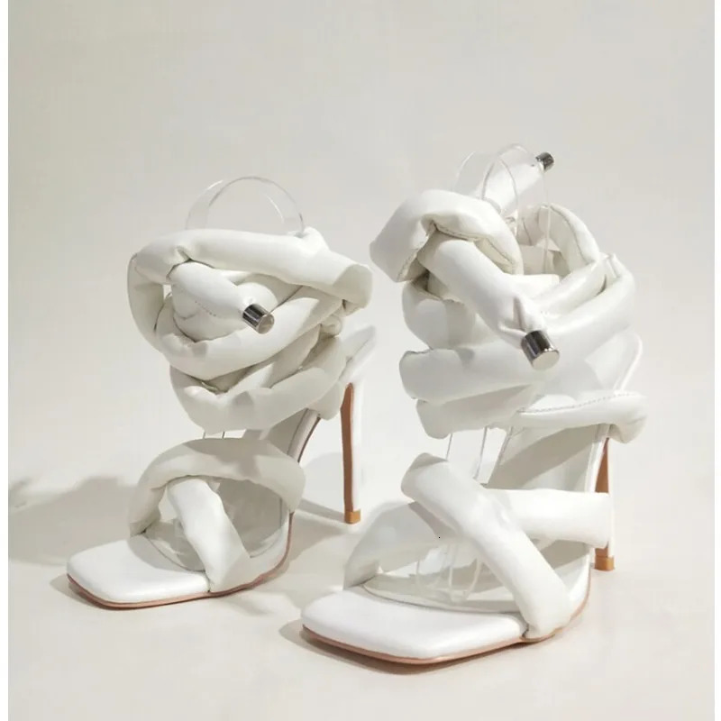 Summer Square Head Slim High Heel Sandals Wrapped Around The Feet Fashion Show Dress 43 Large Womens Sandals 240307