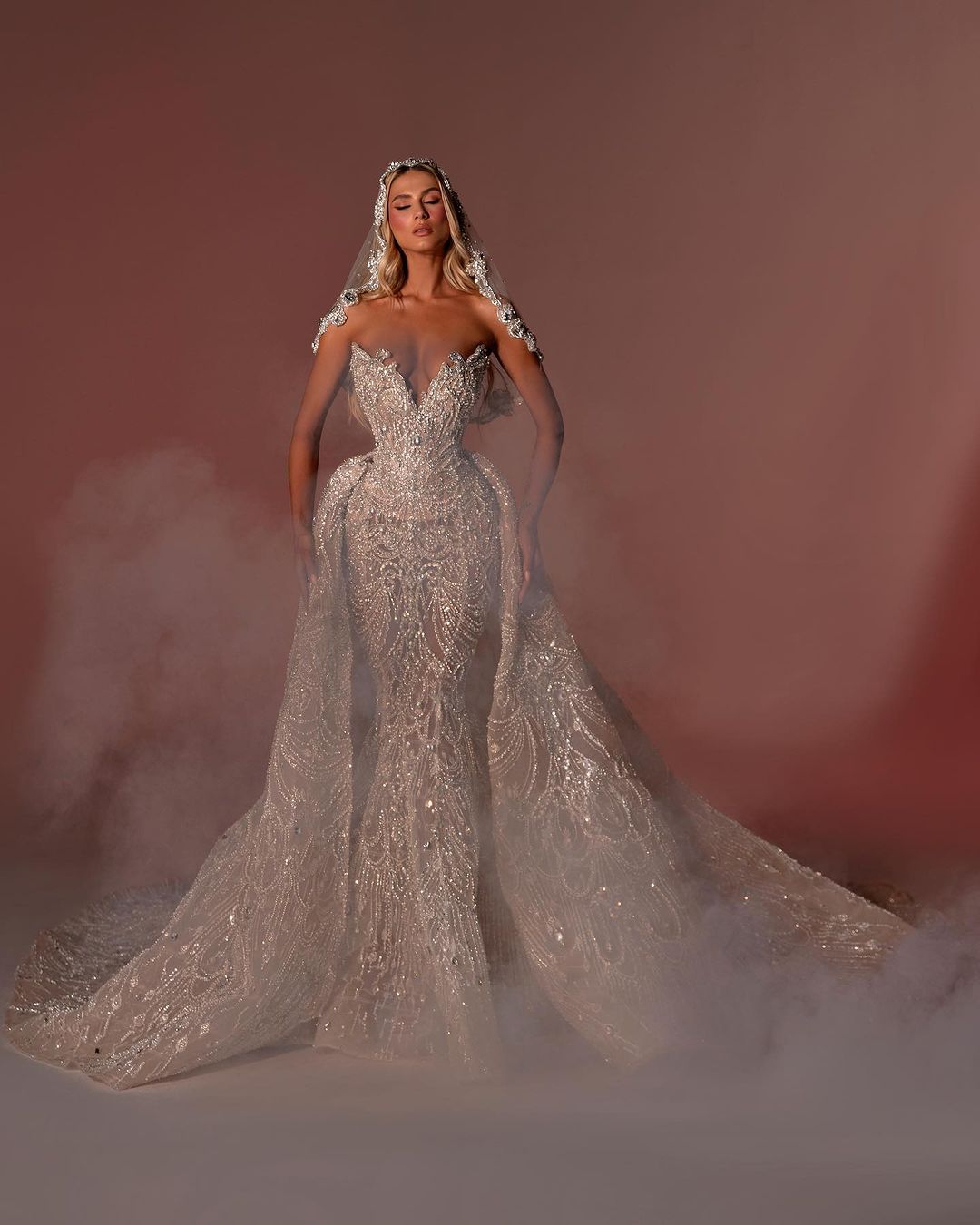 Gorgeous Crystal Mermaid Wedding Dresses Detachable Train Illusion Beaded Sequins Bridal Gowns Slim Strapless Custom Made Vestidos De Novia