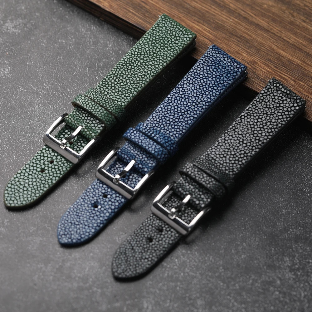 Handmade Pearl Fish Leather Bracelet 18MM 19MM 20MM 21MM 22MM Black Blue Green Watchband Quick Release Watch Strap 240313