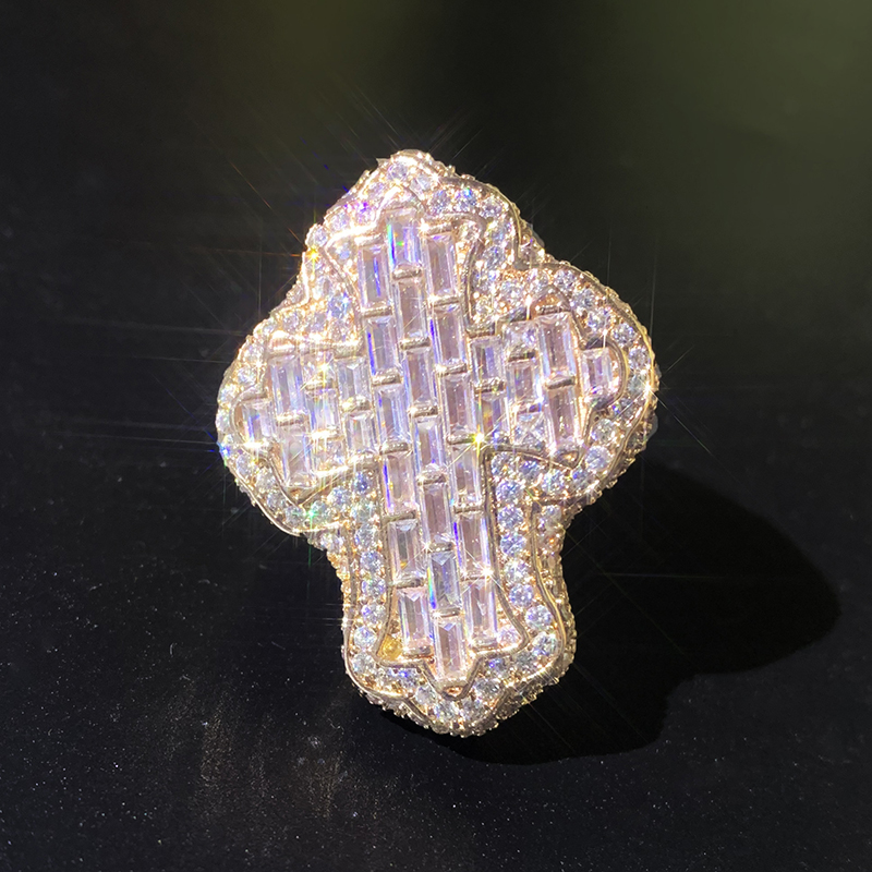 Hip Hop Square T Zircon Cross Copper Real Gold Plated Finger Ring Jewelry Gift