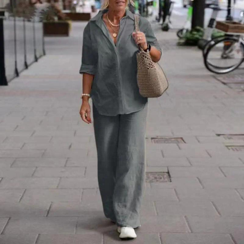 Womens Two Piece Pants 1 Set Trendy Women Summer Suit Two-piece Plus Size Casual Outfit Linen Top Long