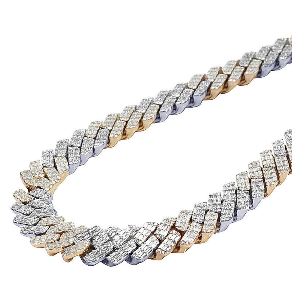 Two-color Heavy 925 Sterling Silver Gold Plated Necklace Hand Setting Emerald Cut 52ct Iced Out Moissanite Cuban Link Chain
