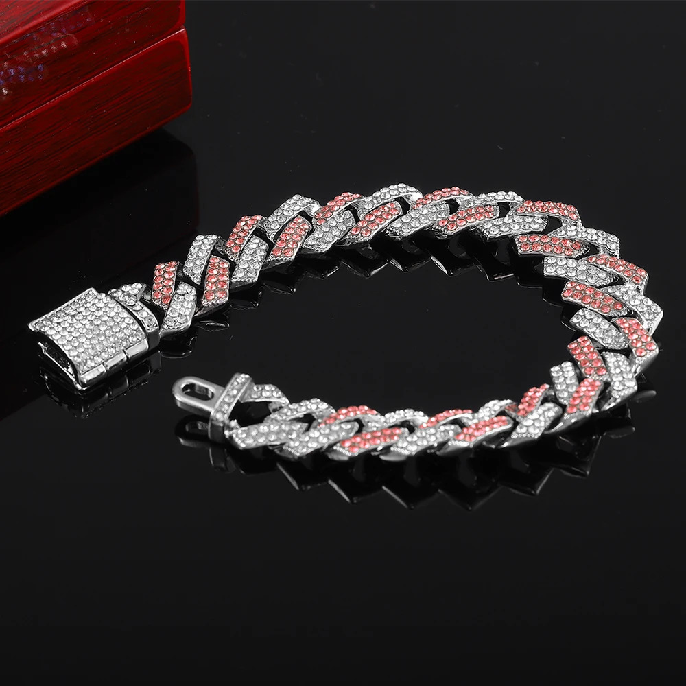 Hip Hop High-Quality Full Rhinestone Stone Bracelet Iced Out Pave Mens Bracelet Miami Cuban Link Chain Bracelets Men Jewelry 240315
