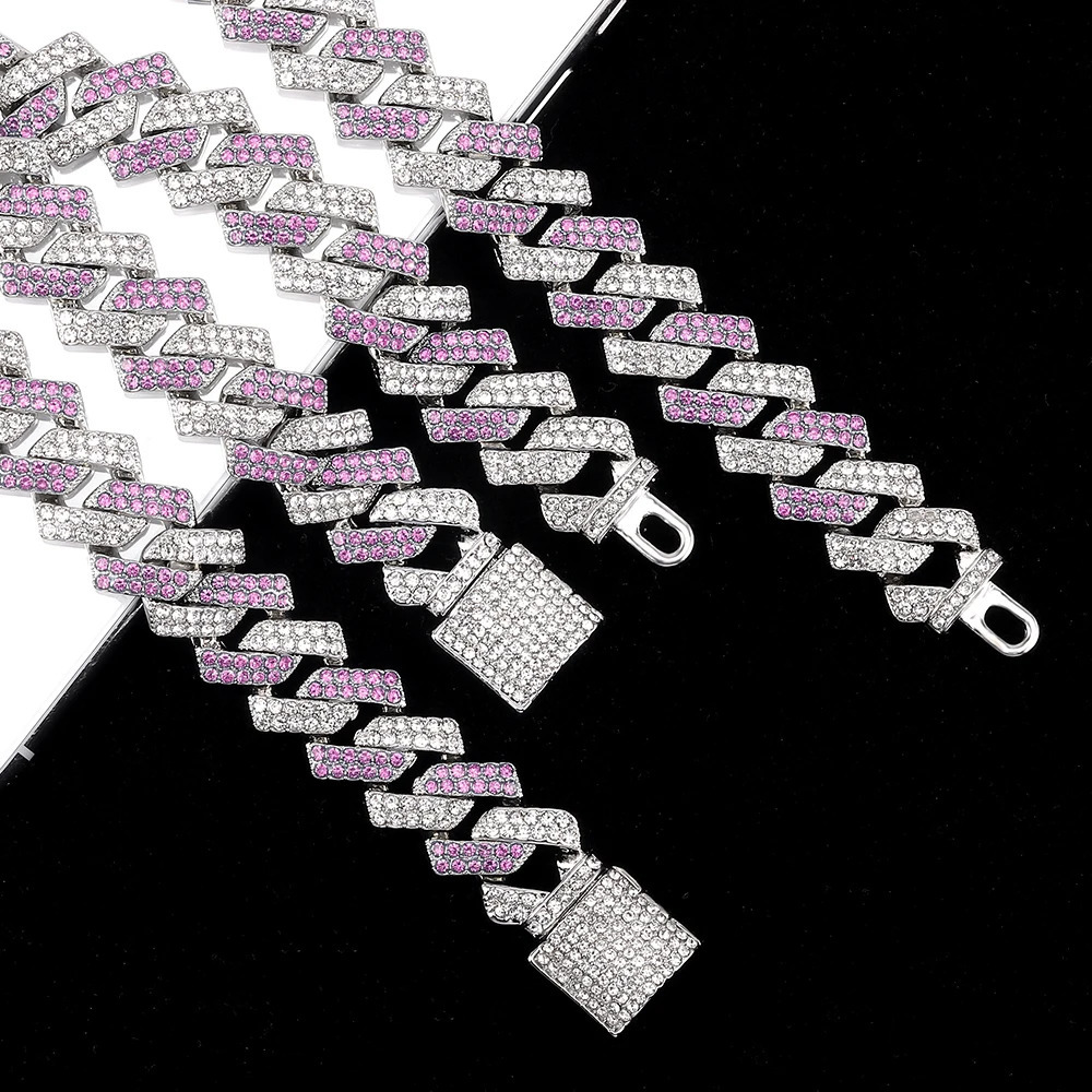 Hip Hop High-Quality Full Rhinestone Stone Bracelet Iced Out Pave Mens Bracelet Miami Cuban Link Chain Bracelets Men Jewelry 240315